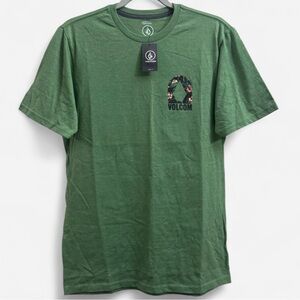 NWT Volcom Mens SMALL Filler Up Floral Stone Graphic Tee - Heather Ivy